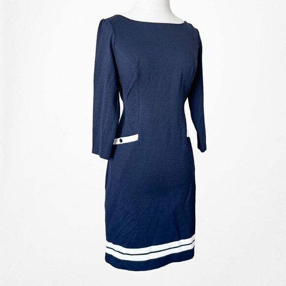 Vintage Y2K Blue 3/4 Sleeve Knit Mini Fitted Bodycon Cocktail Dress Size 2P/M - Picture 5 of 7